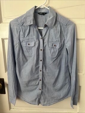 Express Light Blue Wash Denim Chambray Casual Button-Down Shirt 100% Cotton